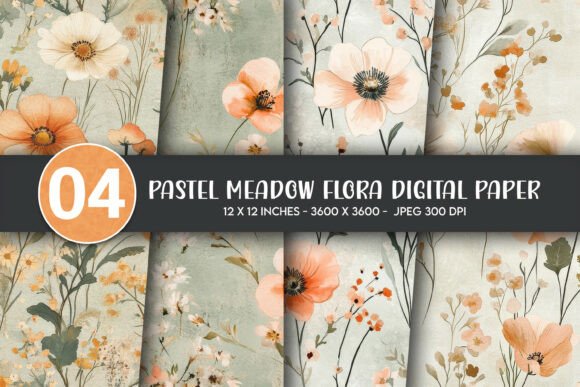 Download Pastel Meadow Flora Digital Paper - Meadow flora Collection