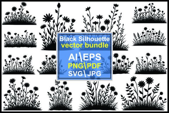 Download Silhouette of Grass and Wildflowers Set - Premium Bundle