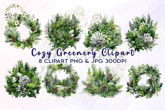 Download Cozy Holiday Greenery Watercolor Clipart - Greenery Collection