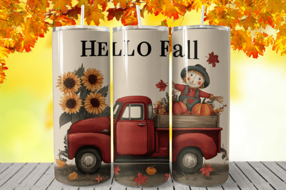 Download Hello Fall Vintage Truck Tumbler Wrap - Premium Resources