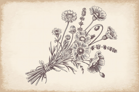Download Vintage Tied Wildflower Bouquet Design - Premium Resources